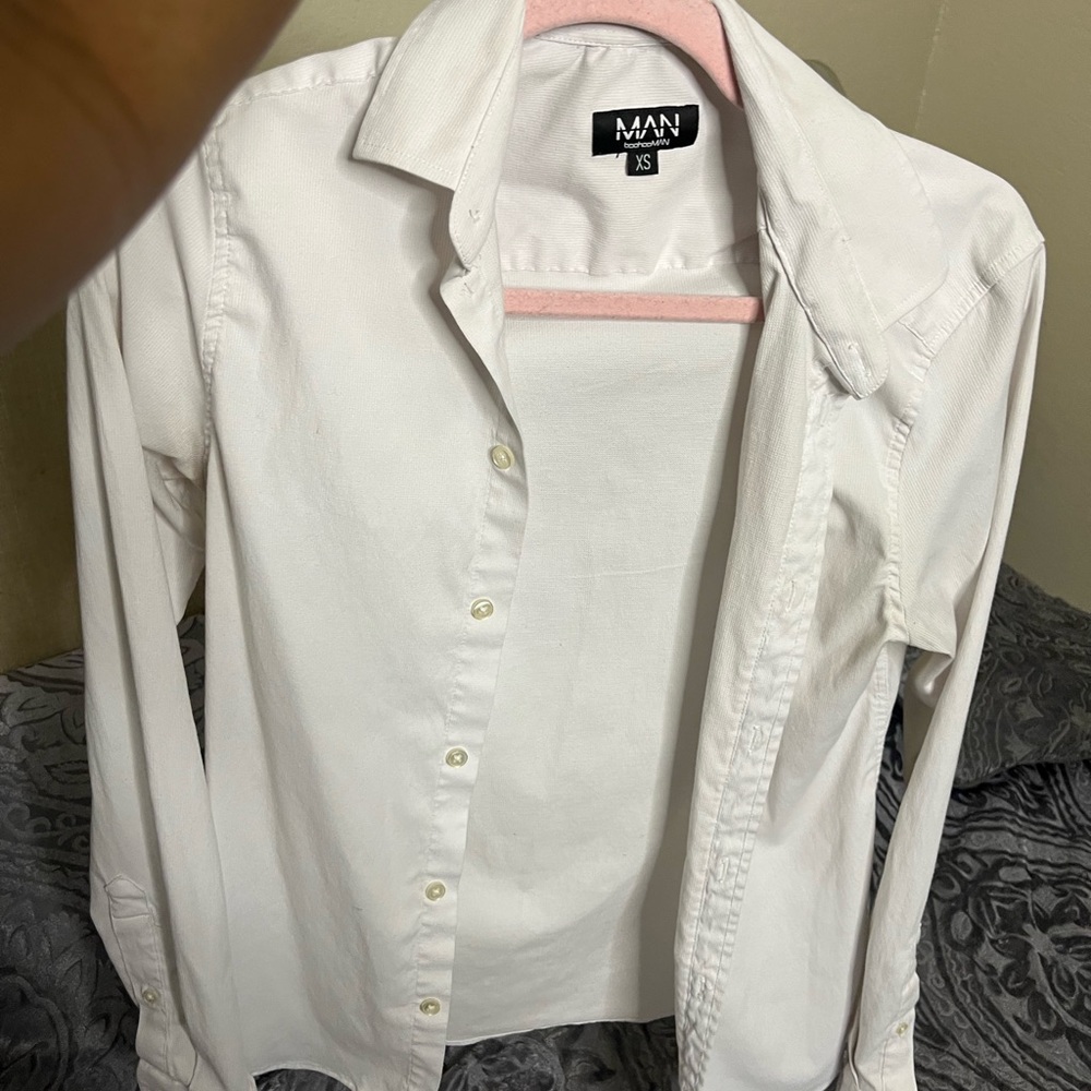 BooHoo Men White Button-Up Shirt XS